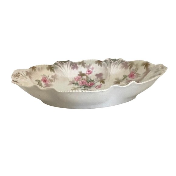 RS Prussia Porcelain Celery Relish Serving Dish Pink Rose Flower Floral Antique - Picture 6 of 15